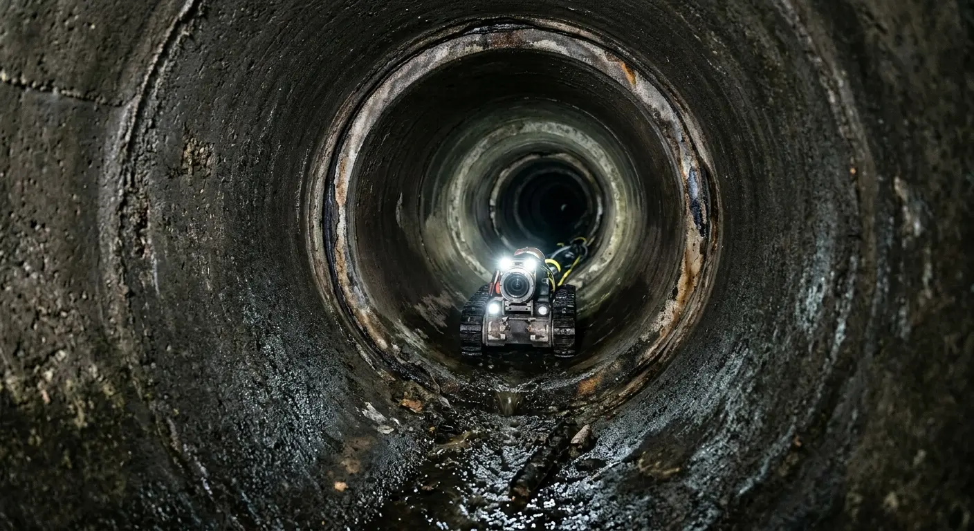 Robotic sewer camera inspecting pipe interior for Sewer Line Repair in Watchung